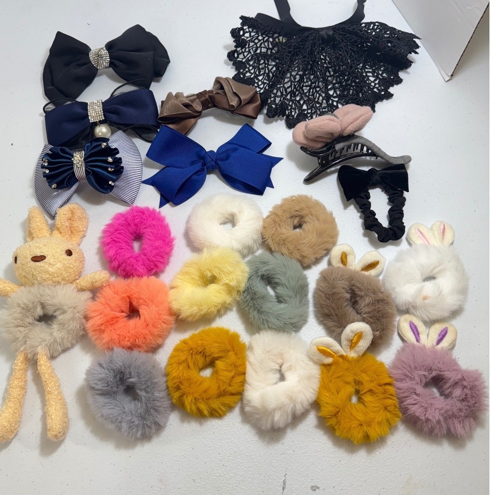 Handmade Bunny Rabbit Plush Hair Accessories Scrunchies Bows Clips Girls Women